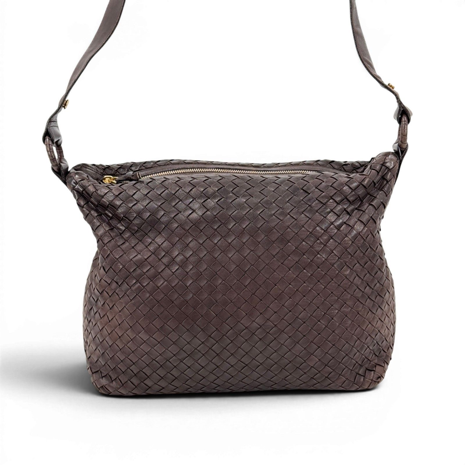 BOTTEGA VENETA イントレチャート パテントレザー ブラウン ショルダーバッグ