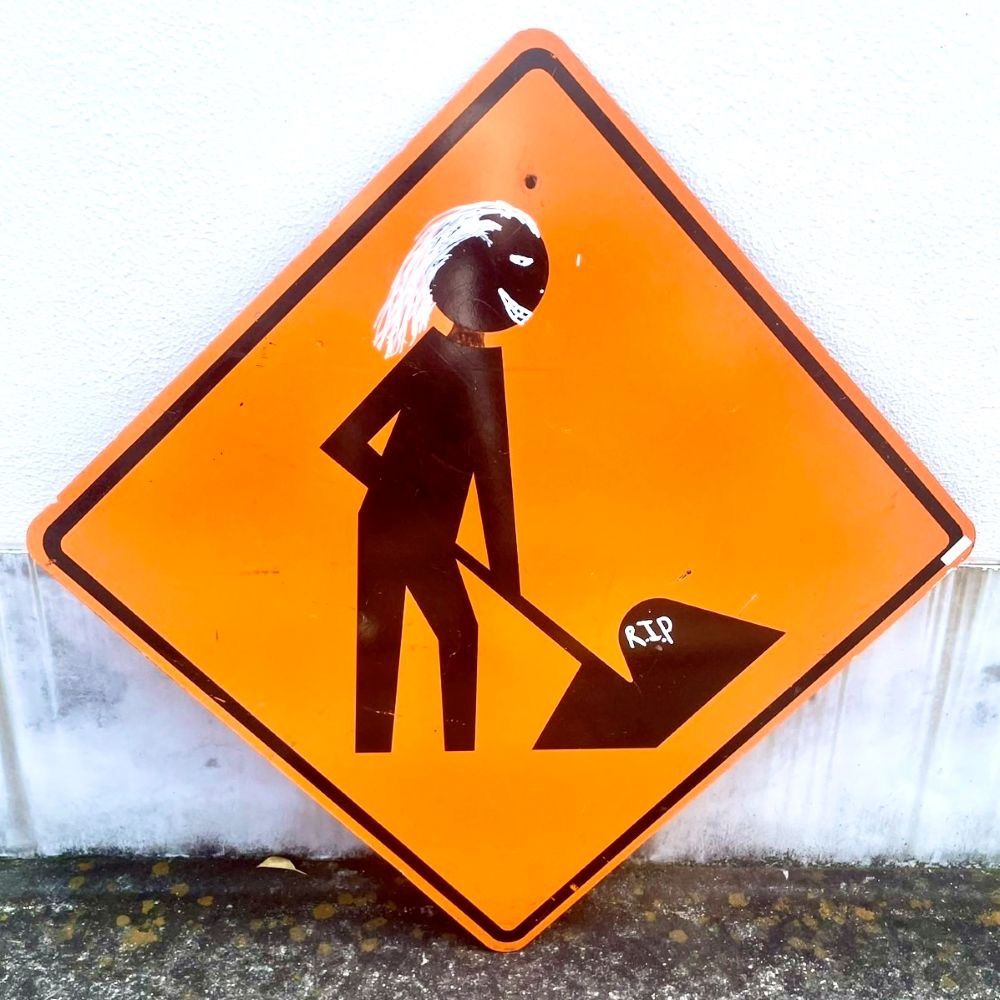 ヴィンテージ ロードサイン 看板 R.I.P グラフィティ 工事標識 / WARNING SIGN アメリカン ガレージ ストリートアート インダストリアル USA 雑貨