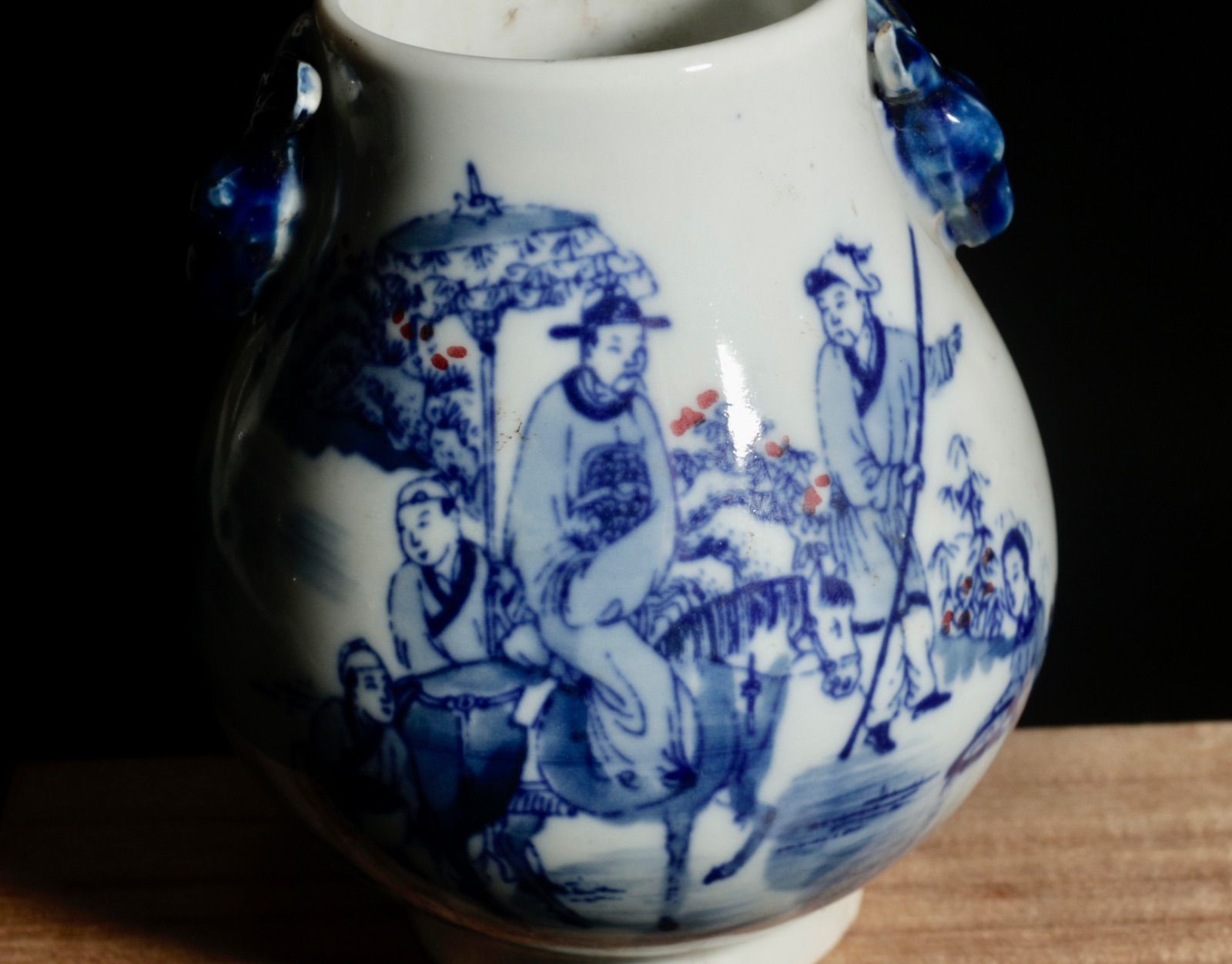 中古 青花釉裏紅 人物行列図 鹿耳小瓷尊 小壺 中国美術 CL0037 - メルカリ