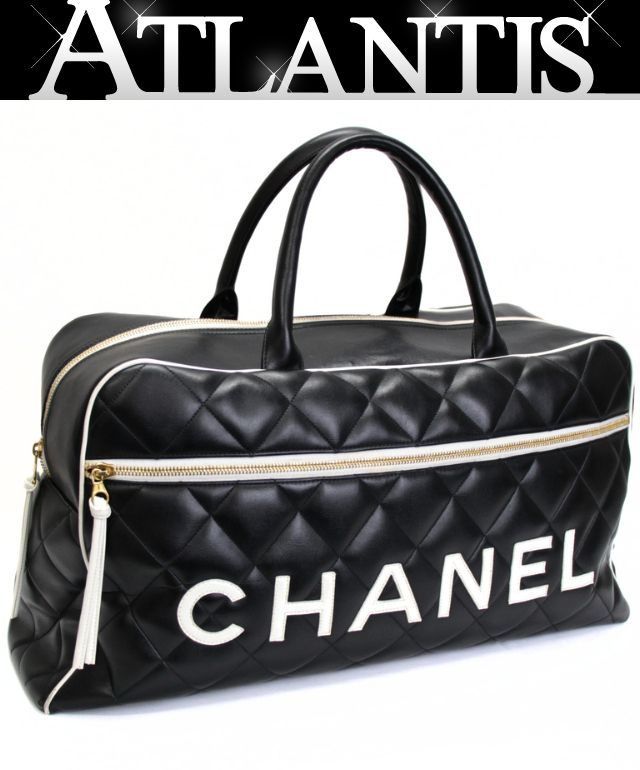 レア！シャネル CHANEL シャネルスポーツ ボストンバッグ ラム ブラック×ホワイト 3番台 【74564】