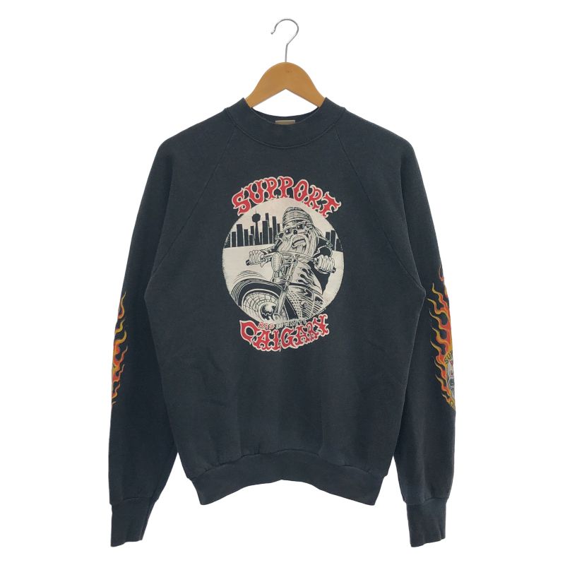 【中古】90s FRUIT OF THE LOOM SUPPORT CALGARY RED AND WHITE スウェット L ブラック フルーツオブザルーム[92]