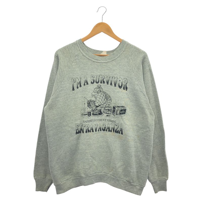 【中古】90s FRUIT OF THE LOOM I’M SURVIVOR スウェット XL グレー フルーツオブザルーム[92]