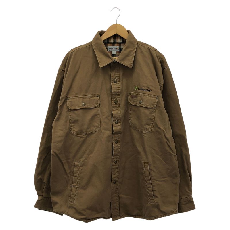 【中古】オールド Carhartt 裏ネル ダックシャツジャケット XL ブラウン ▲企業刺繍あり カーハート[92]