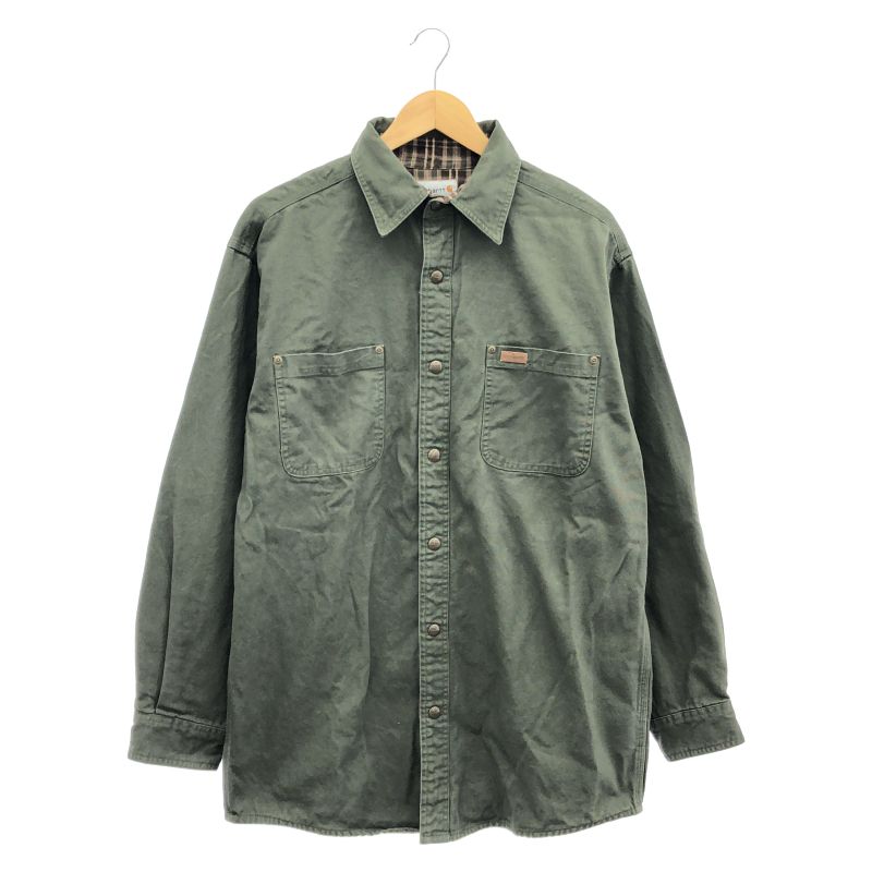 【中古】オールド Carhartt 裏ネル ダックシャツジャケット M カーキグリーン カーハート[92]
