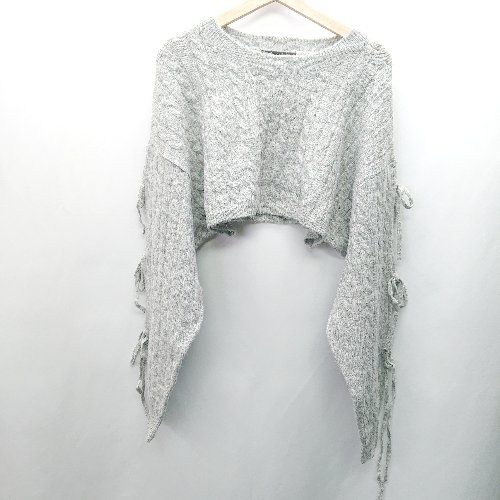 ◇ w closet ダブルクローゼット 肩あき キレイめ ショート丈 長袖 ニット セーター サイズF グレー系 レディース E 【1407180030077】