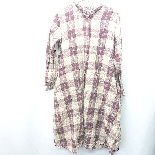 ◇ UNIQLO ユニクロ チェック柄 長袖 ロング丈 ワンピース サイズM パープル ベージュ レディース E 【1407180030749】