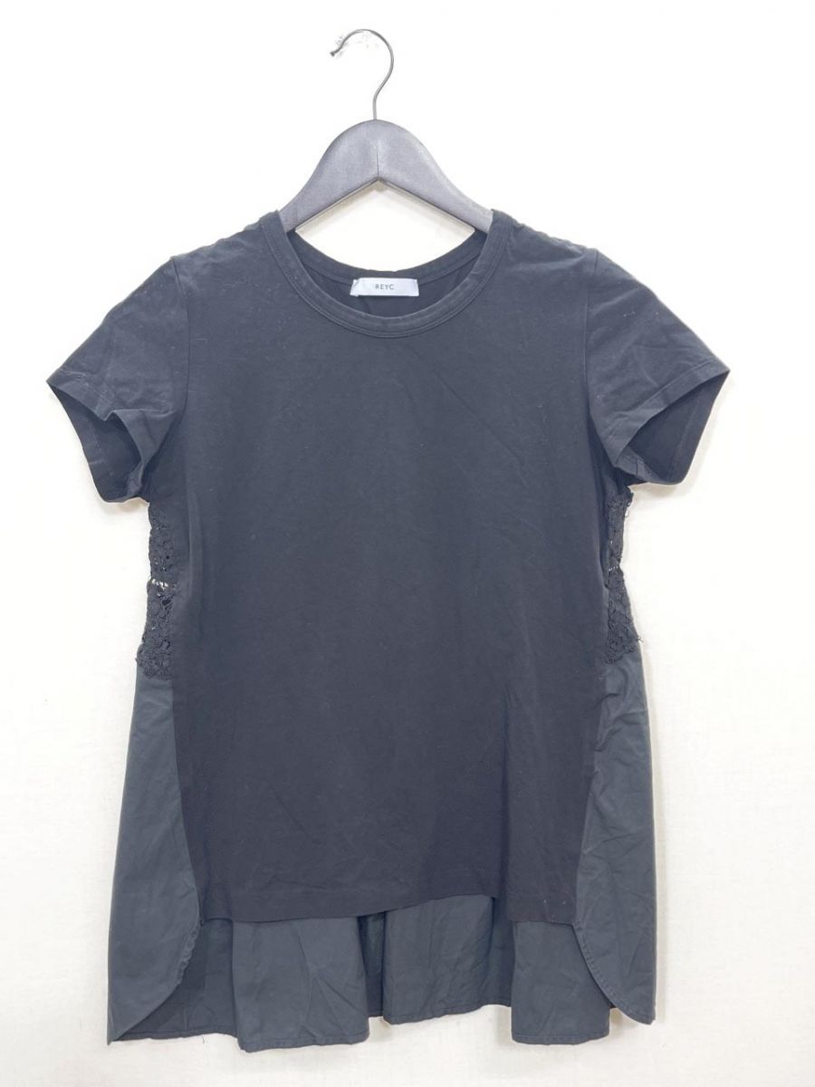 REYC リック フラワー刺繍 ショートスリーブ トップス ドッキング Tシャツ size36 (S相当)/黒 ■◆レディース
