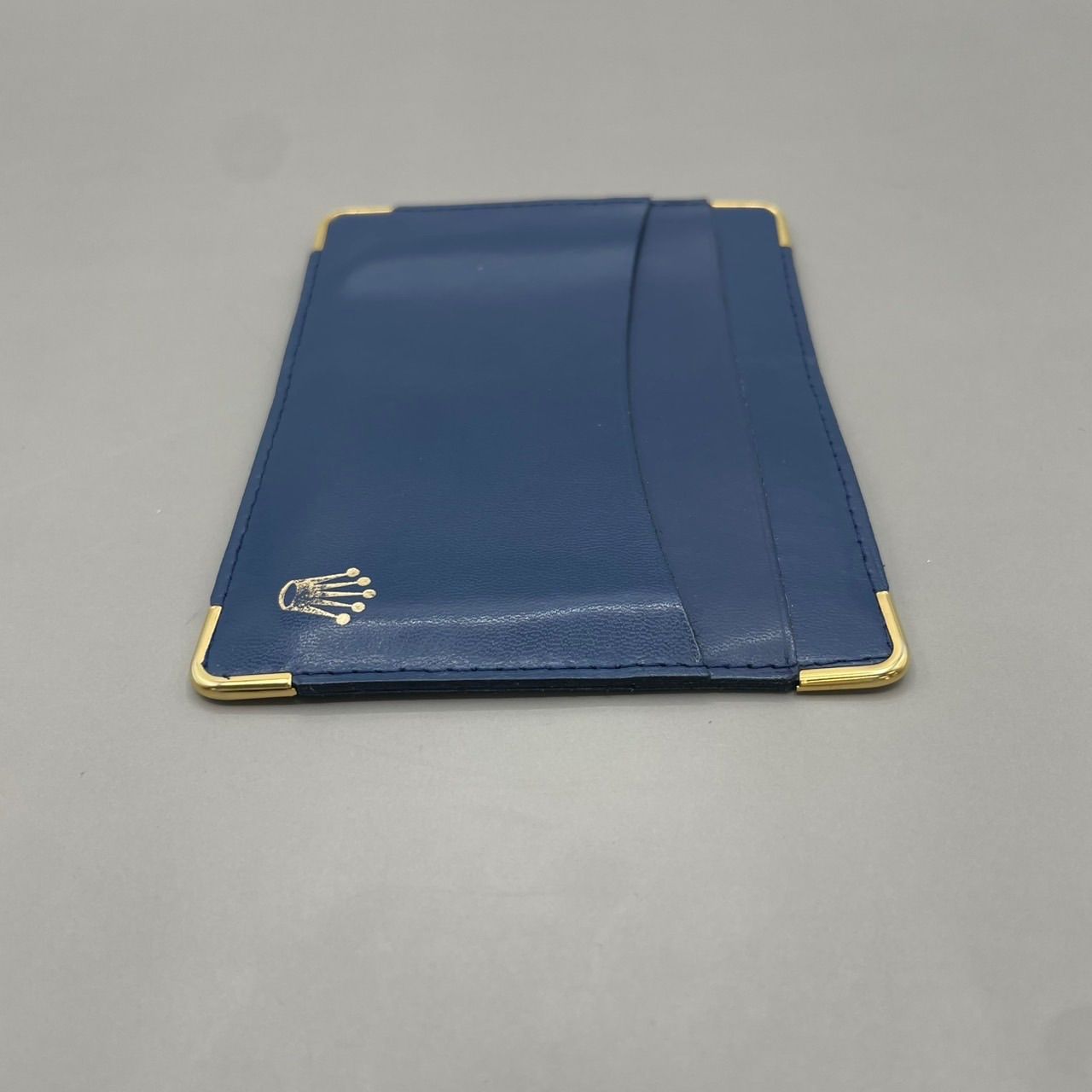 美品 ROLEX ロレックス カードケース ゴールド金具 レザー 青 ブルー 