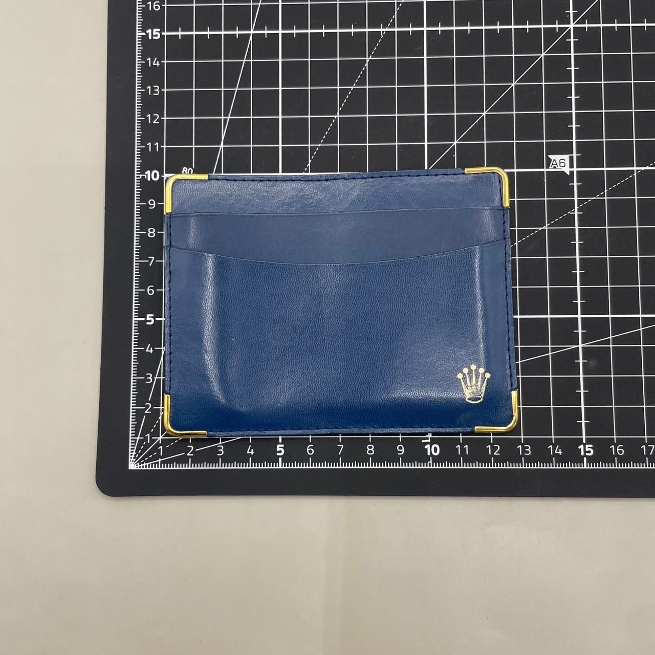 美品 ROLEX ロレックス カードケース ゴールド金具 レザー 青 ブルー 