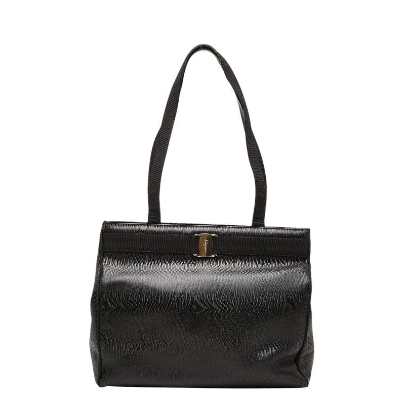 サルヴァトーレフェラガモ ヴァラ リザード型押し トートバッグ BA21 2530 ブラック レザー レディース Salvatore Ferragamo【1-0265545】