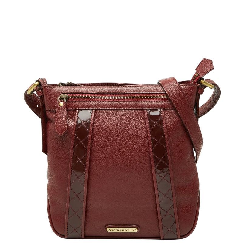 バーバリー 斜め掛け ショルダーバッグ レッド レザー エナメル レディース BURBERRY【1-0266220】