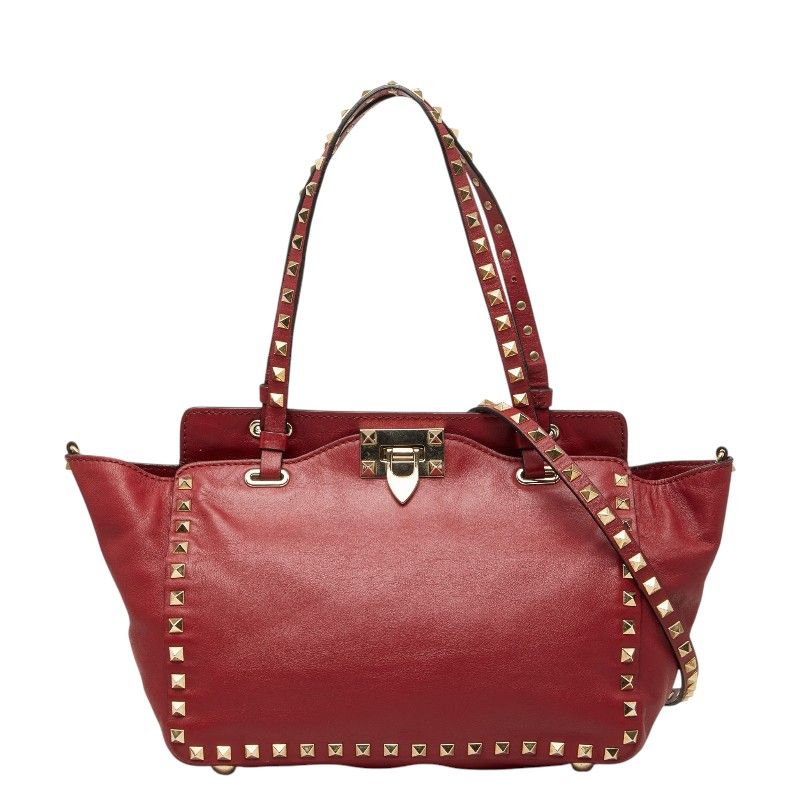 ヴァレンティノ ガラヴァーニ ロックスタッズ ハンドバッグ ショルダーバッグ 2WAY レッド レザー レディース VALENTINO【1-0266584】