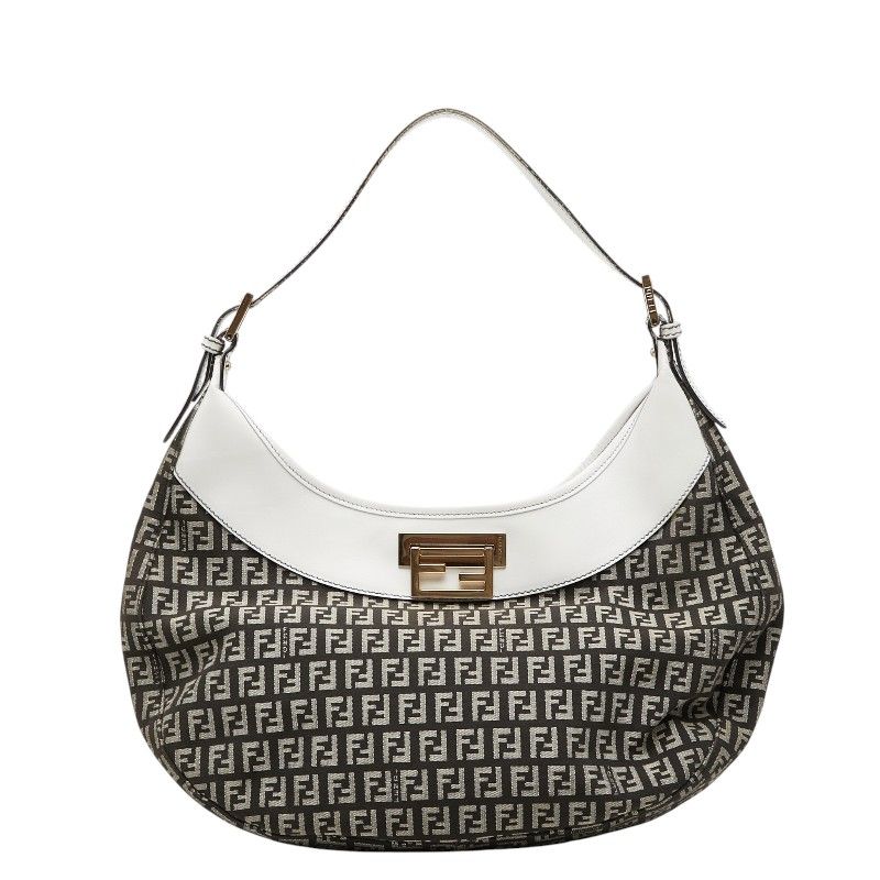 フェンディ ズッキーノ ワンショルダーバッグ 8BR552 ブラック ホワイト キャンバス レザー レディース FENDI【1-0267459】