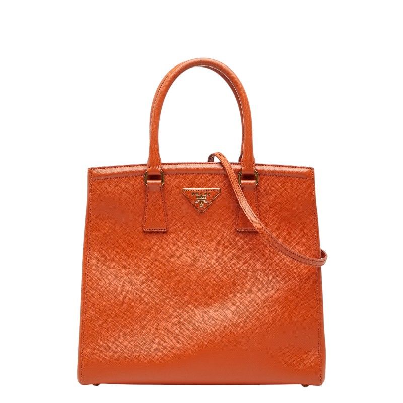 プラダ 三角ロゴプレート ガレリア ハンドバッグ ショルダーバッグ 2WAY オレンジ サフィアーノレザー レディース PRADA【1-0267463】