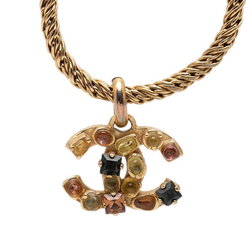 シャネル ココマーク ネックレス 01A ゴールド マルチカラー メッキ カラーストーン レディース CHANEL【1-0269327】