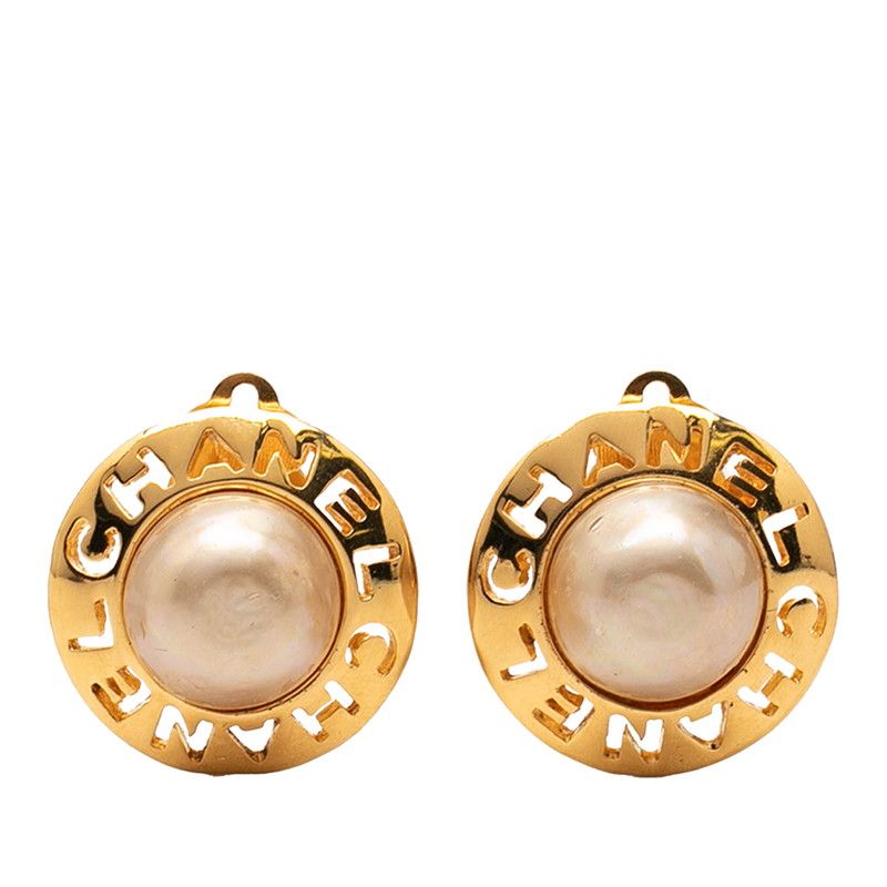 シャネル ロゴ イヤリング ゴールド メッキ フェイクパール レディース CHANEL【1-0269339】