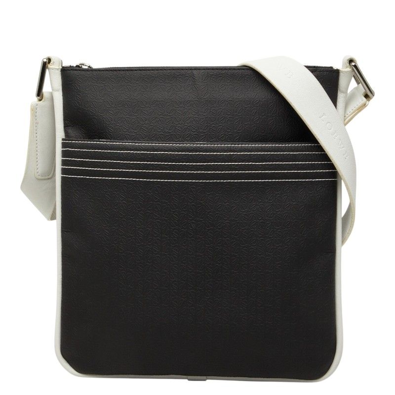ロエベ リピート アナグラム 斜め掛け ショルダーバッグ ブラック ホワイト レザー PVC レディース LOEWE【1-0270141】