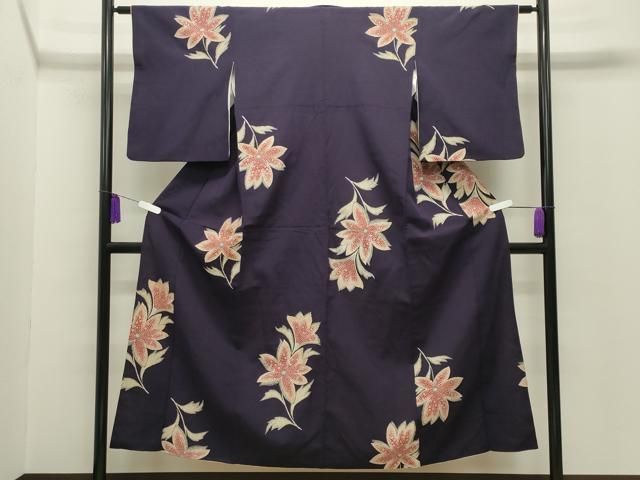 平和屋着物□上質な小紋 草花文 銀糸 鬼しぼ縮緬 正絹 逸品 CABG4296gh