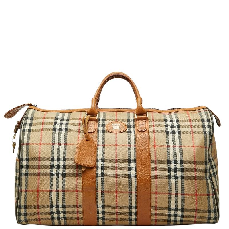 バーバリー ノバチェック シャドーホース ボストンバッグ ベージュ ブラウン キャンバス レザー レディース BURBERRY【1-0270784】
