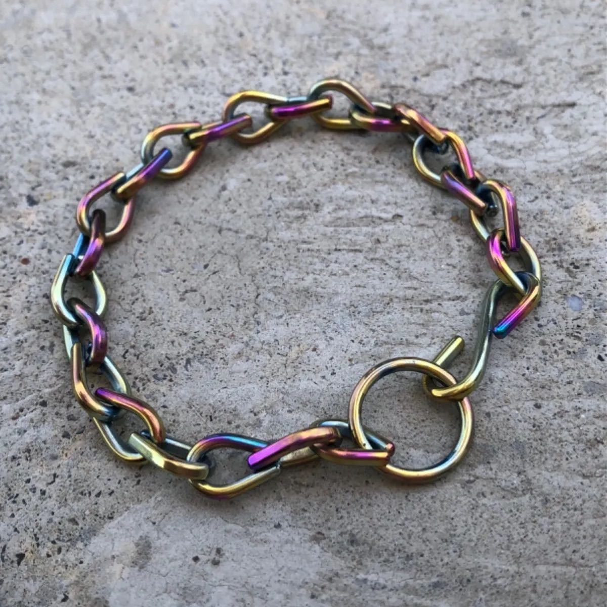 titanium teardrop chain 2φ yellow gold×rainbow 純チタン製チェーンブレス