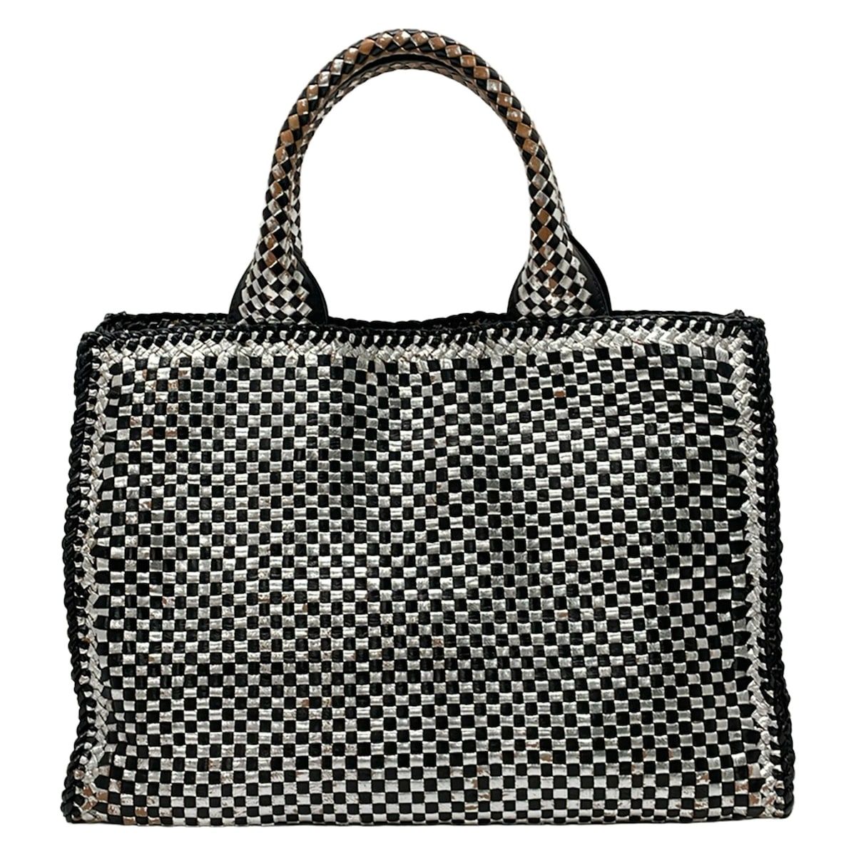 PRADA(プラダ) トートバッグ マドラス B2114N 黒×シルバー 革タグ/編み込み レザー