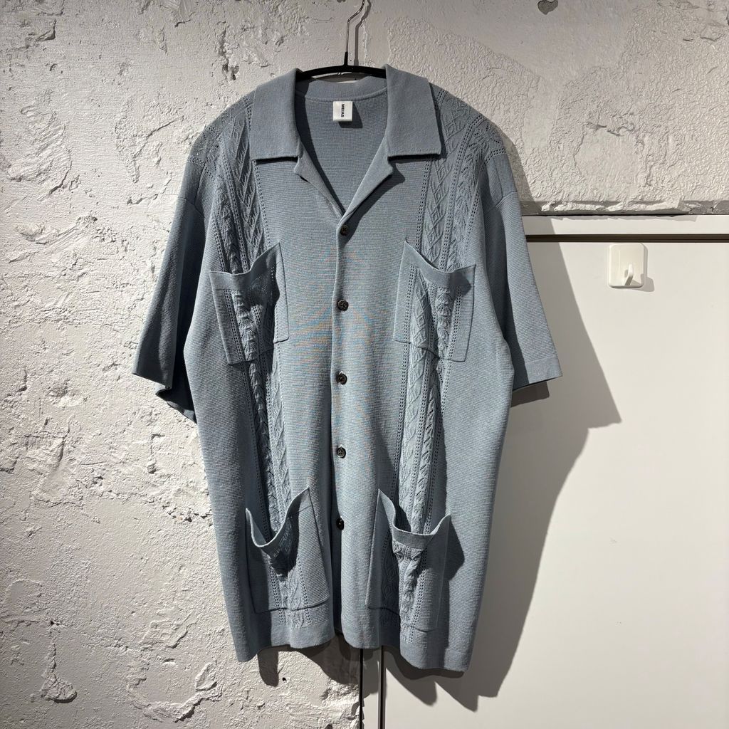 MEIAS メイアス 23SS LINEN MIX CUBA KNIT SHIRTS キューバシャツ CESH-3S07 ライトブルー size:M 【表参道B05】