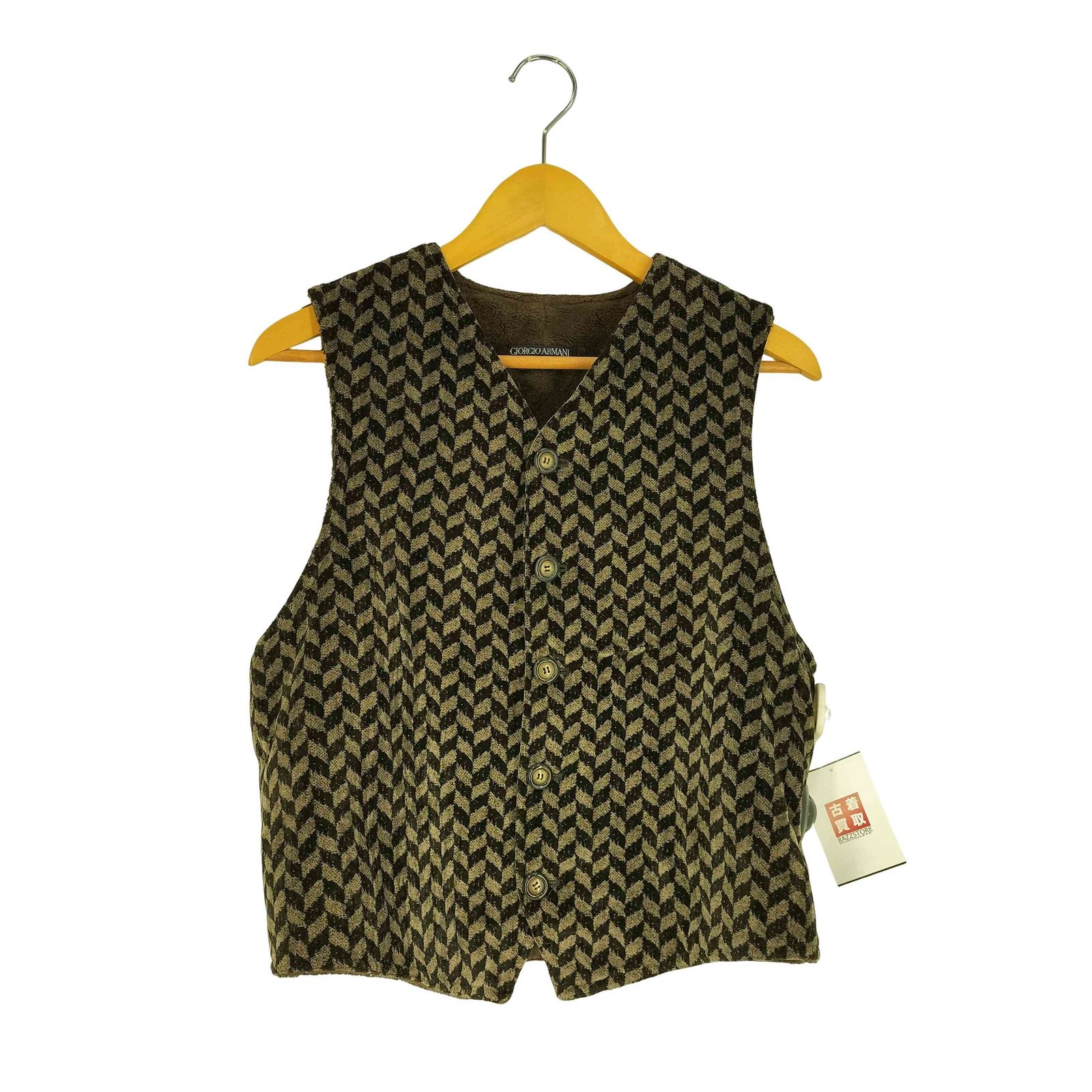 ジョルジオアルマーニ Giorgio Armani 80~90S Gilet Uomo イタリア製 裏地フリース 総柄 ボタンベスト メンズ JPN：48