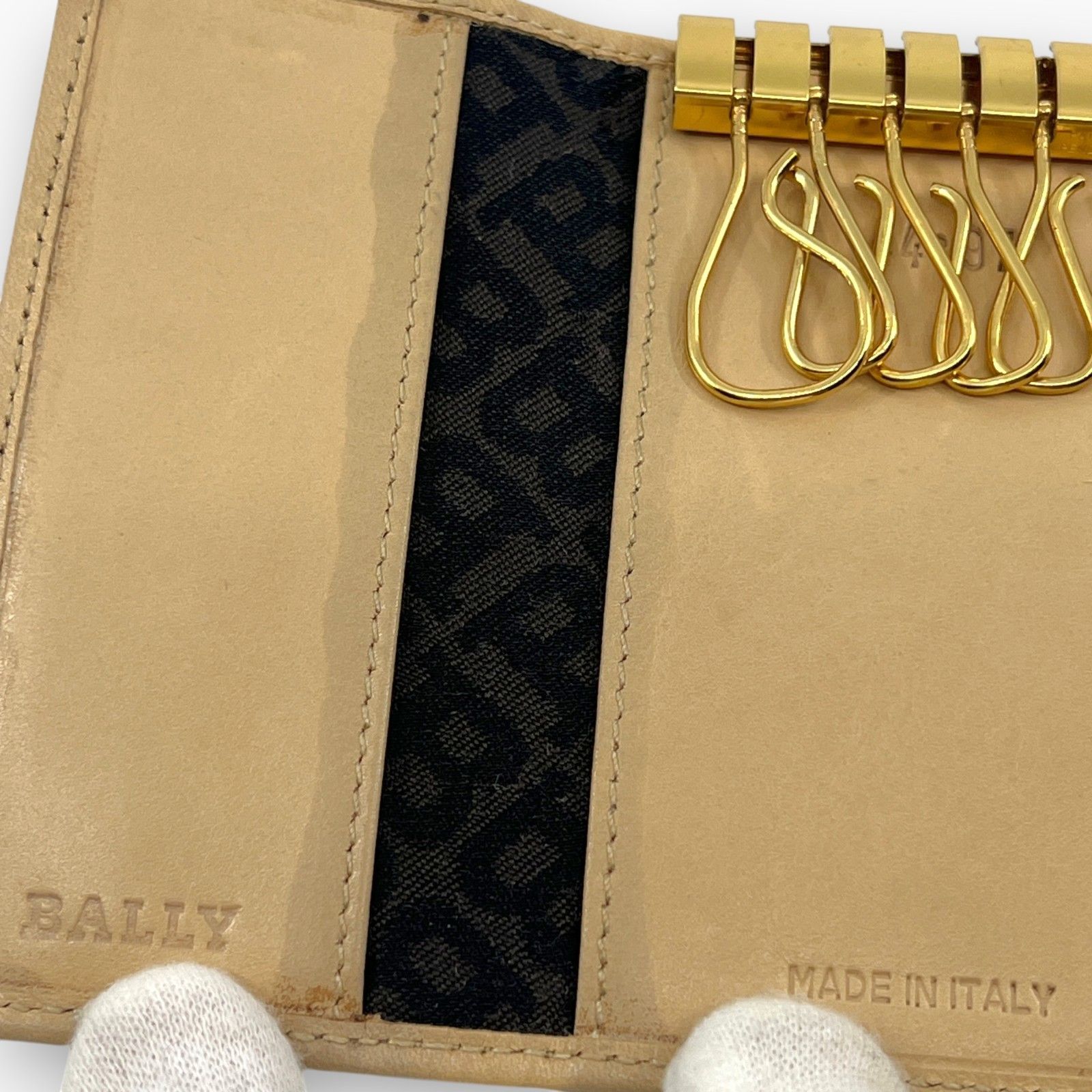 美品】BALLY バリー キーケース 6連 レザー ベージュ イタリア製
