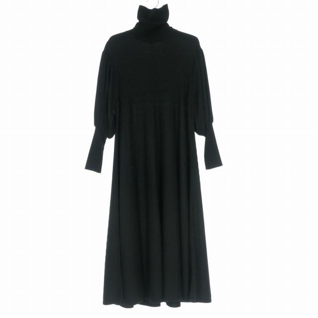 美品★Drawerドゥロワー パフスリーブニットワンピース ウール ブラック2 ドゥロワー Drawer タートルネック パフスリーブニットワンピース