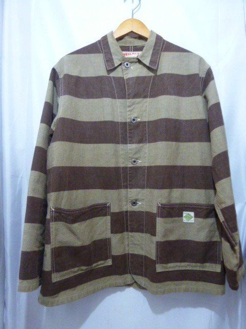 Post O'alls ポストオーバーオールズ ワークシャツ ボーダー コットン MADE IN JAPAN C-OY 3824 サイズ不明 ブラウン系 メンズ トップス