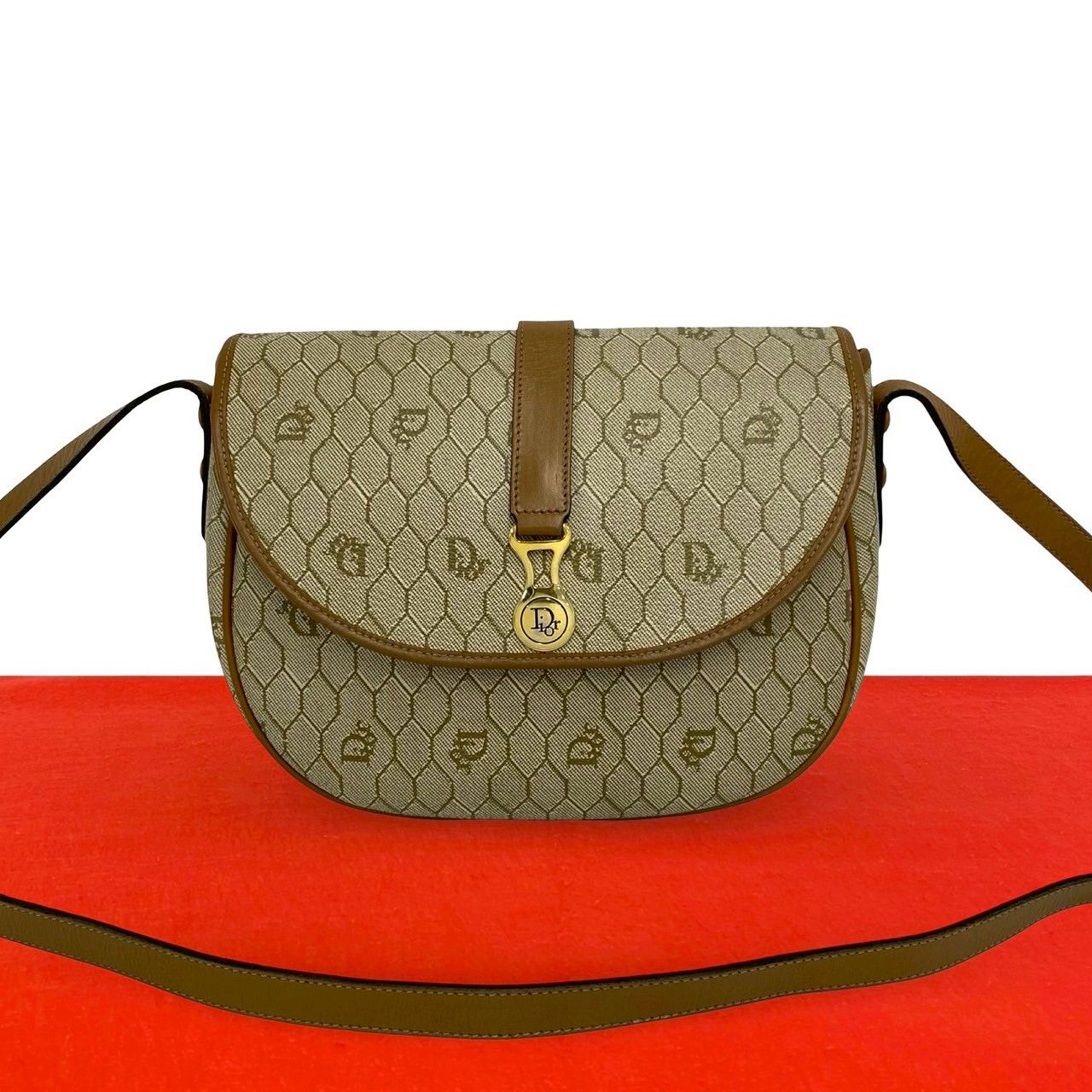 極 美品 Christian Dior ディオール ヴィンテージ ロゴ 金具 ハニカム 