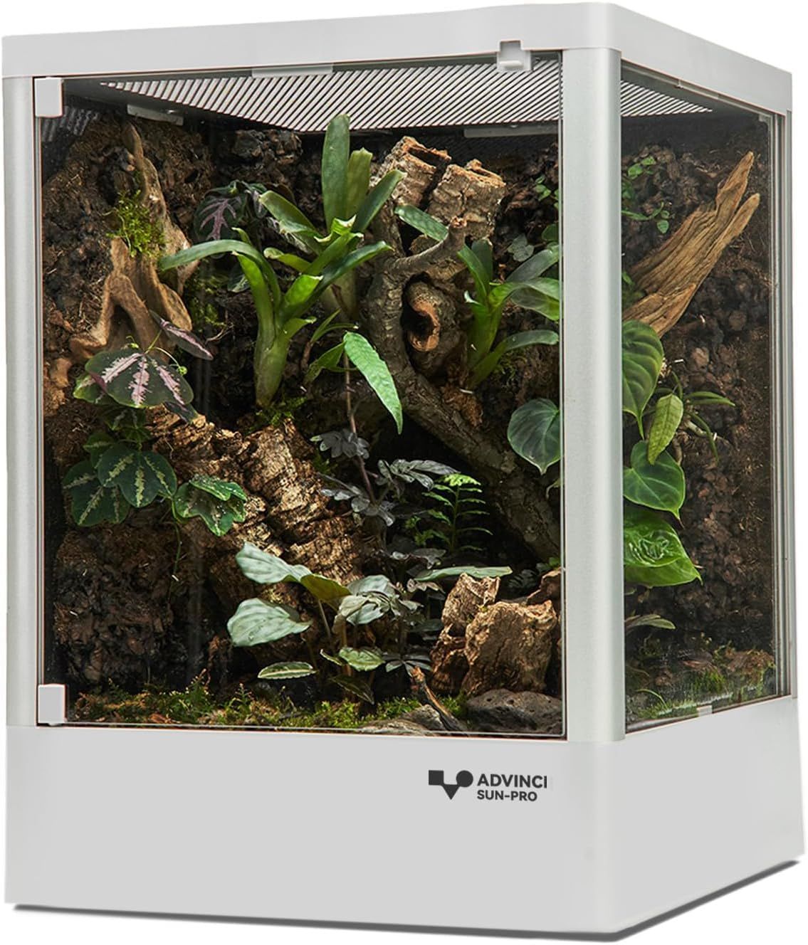 ADVINCI 爬虫類飼育ケージ 30×30×40cm 36L 強化ガラス完全保護 輸送破損防止包装 組み立て式 ダブルロック メッシュ換気 耐衝撃アルミフレーム モダンデザイン
