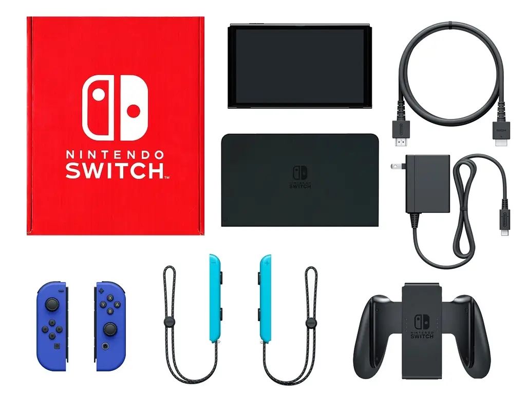 【中古】ニンテンドースイッチハード Nintendo Switch本体(有機ELモデル)カラーカスタマイズ/Joy-Con(L/R)ブルー/Joy-Conストラップ：ネオンブルー