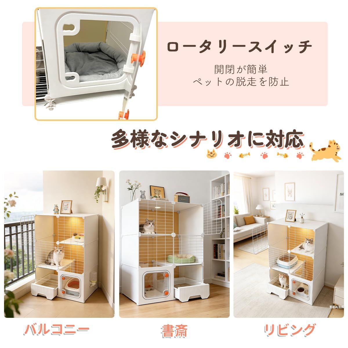 Pekaro 猫ケージ3段2列　引き出し式 Pekaro 猫ケージ 3段2列 大型 引き出し式トイレ付き キャットケージ