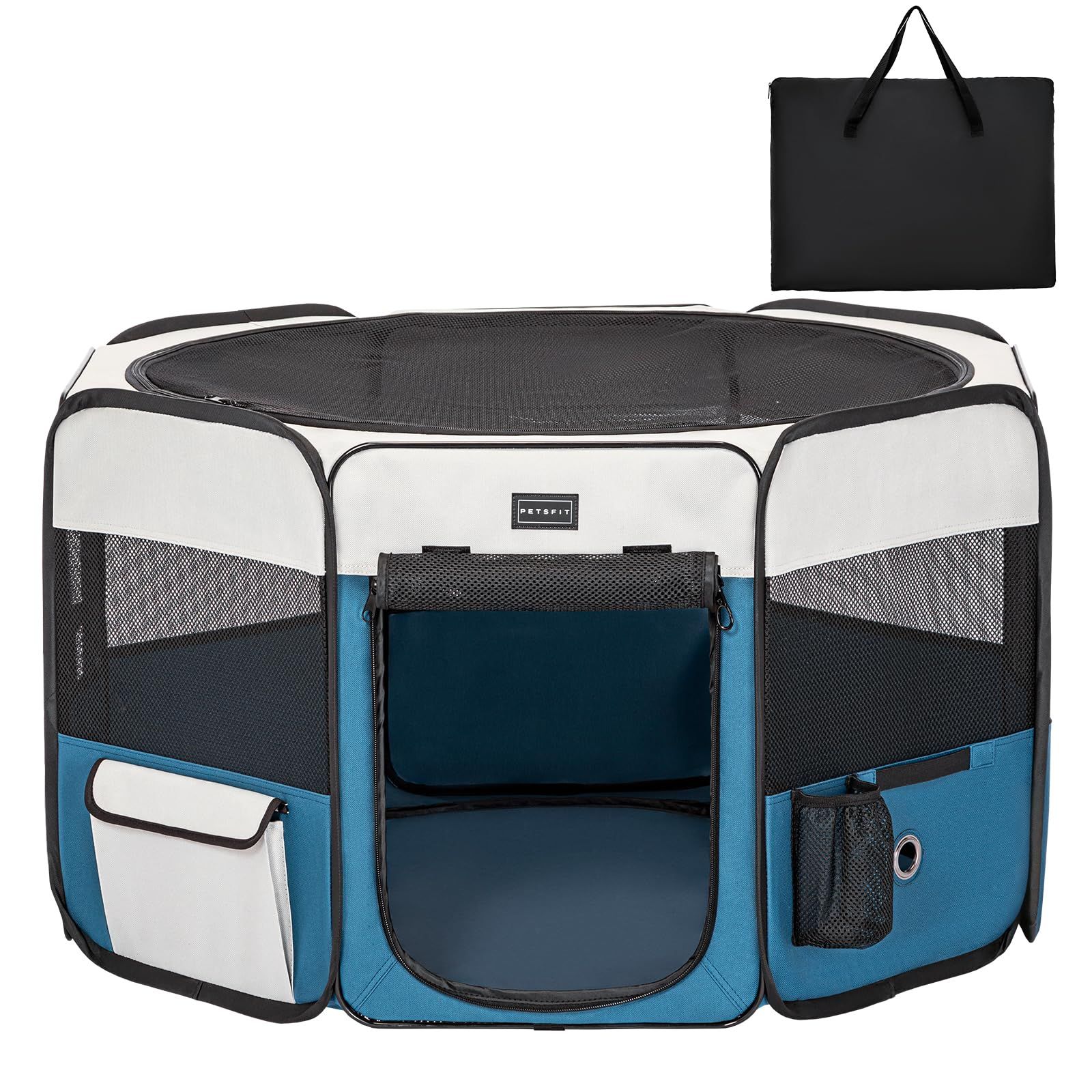 petsfit ペットサークル 折りたたみ 軽量 八角形 収納バッグ付き メッシュトップ 飛び出し防止設計 しっかり 室内 屋外 キャンプ 旅行 猫 犬 洗える 多用途