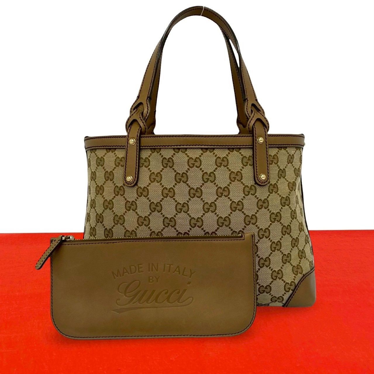 極 美品 ポーチ付 GUCCI グッチ GG キャンバス GG 柄 レザー 本革