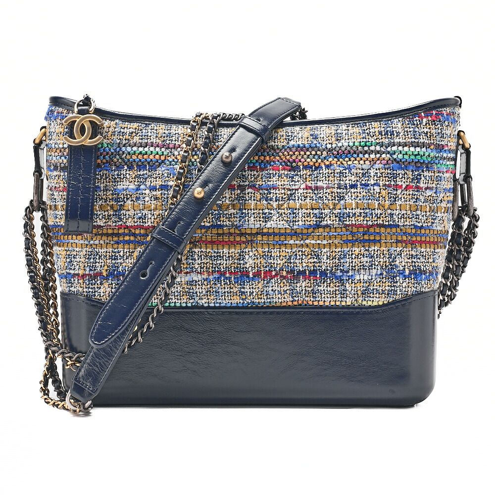 CHANEL　シャネル　ヴィンテージカーフ×ツイード　ガブリエル ドゥ シャネル　チェーンショルダー　ネイビー×マルチカラー　 シルバー×ゴールド金具 レディース【中古】【送料無料】