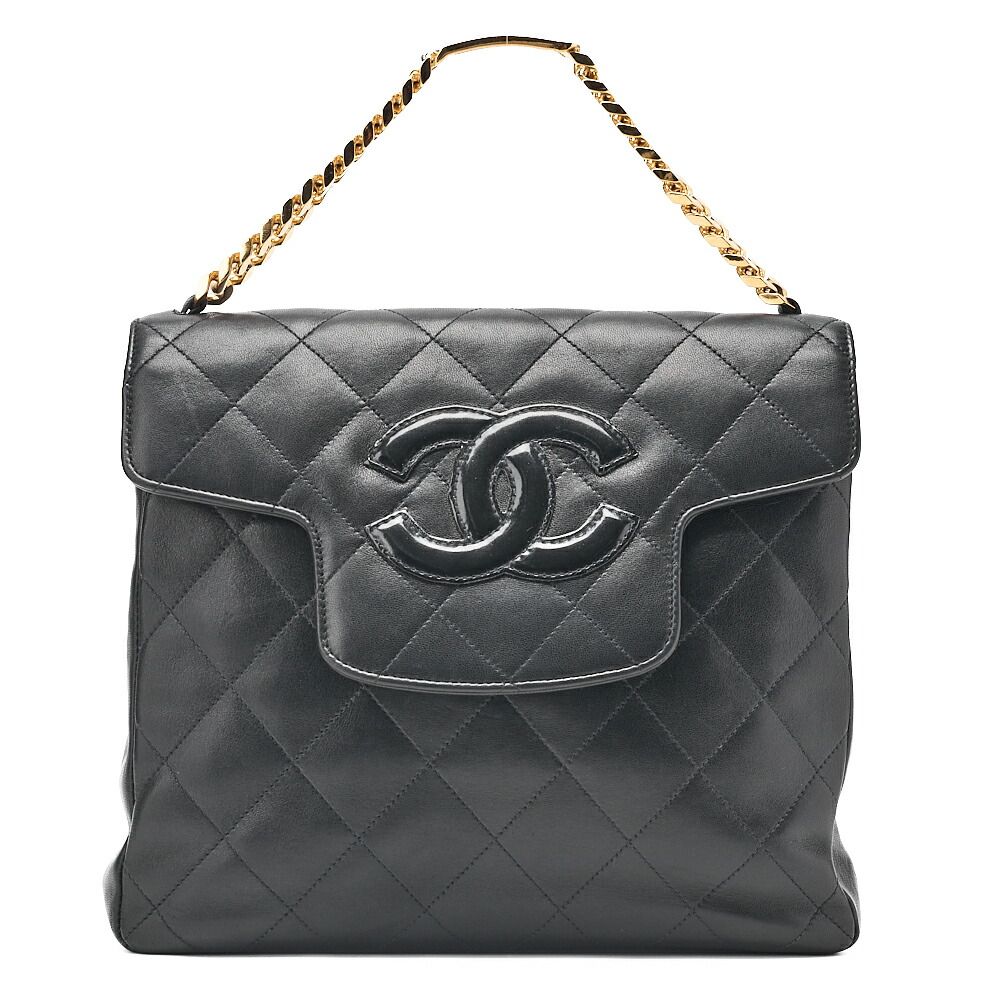 CHANEL シャネル　ラムスキン×エナメル　マトラッセ　ココマーク　ロゴチェーンハンドバッグ　黒　ゴールド金具　ブランド【中古】【送料無料】