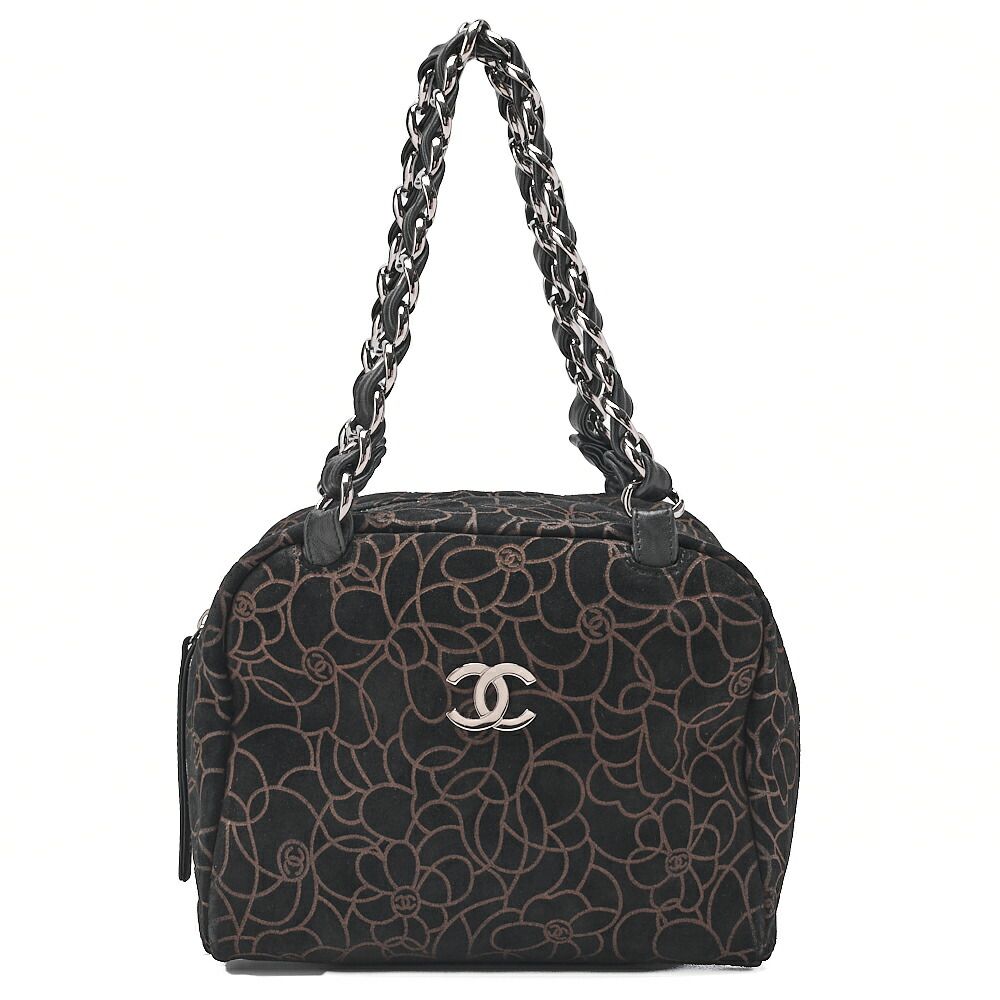CHANEL シャネル スエード　カメリア　チェーントート　黒×ゴールド（シルバー金具） レディース バッグ ショルダーバッグ レディース 【中古】【送料無料】