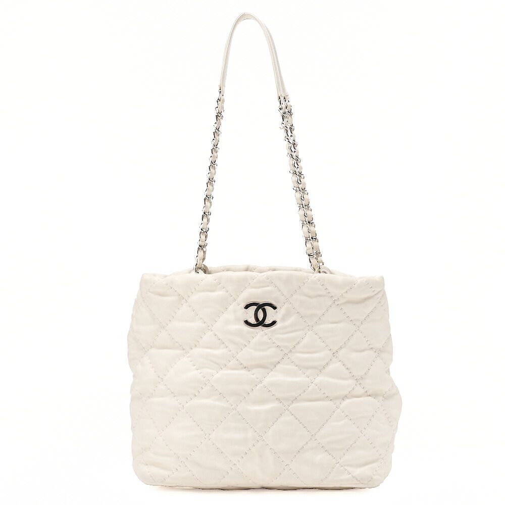 CHANEL シャネル ワイルドステッチ　ココマーク　チェーントート　ラムスキン　白（シルバー金具） トートバッグ レディース　ハイブランド【中古】【送料無料】