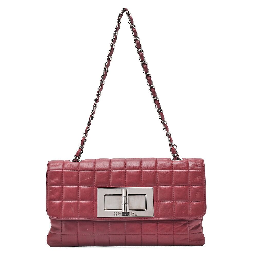 CHANEL シャネル ラムスキン チョコバー 2.55ロック チェーンショルダーバッグ 赤 シルバー金具 ブランド【中古】【送料無料】