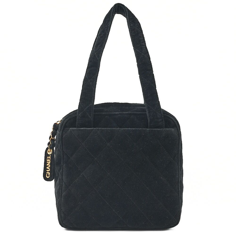 CHANEL シャネル　ベロア　マトラッセ　ロゴチャーム　ハンドバッグ　黒　G金具　ゴールド金具　 レディース【中古】【送料無料】 104,500円