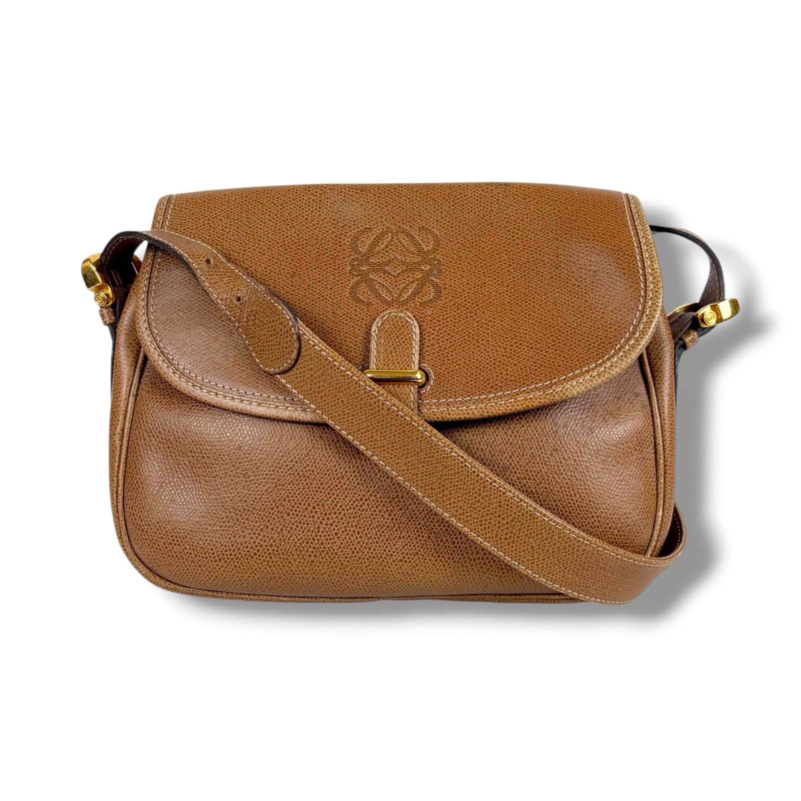 ロエベ　LOEWE アナグラムロゴ　ショルダーバッグ　ポシェット　ブラウン　レザー　ヴィンテージ