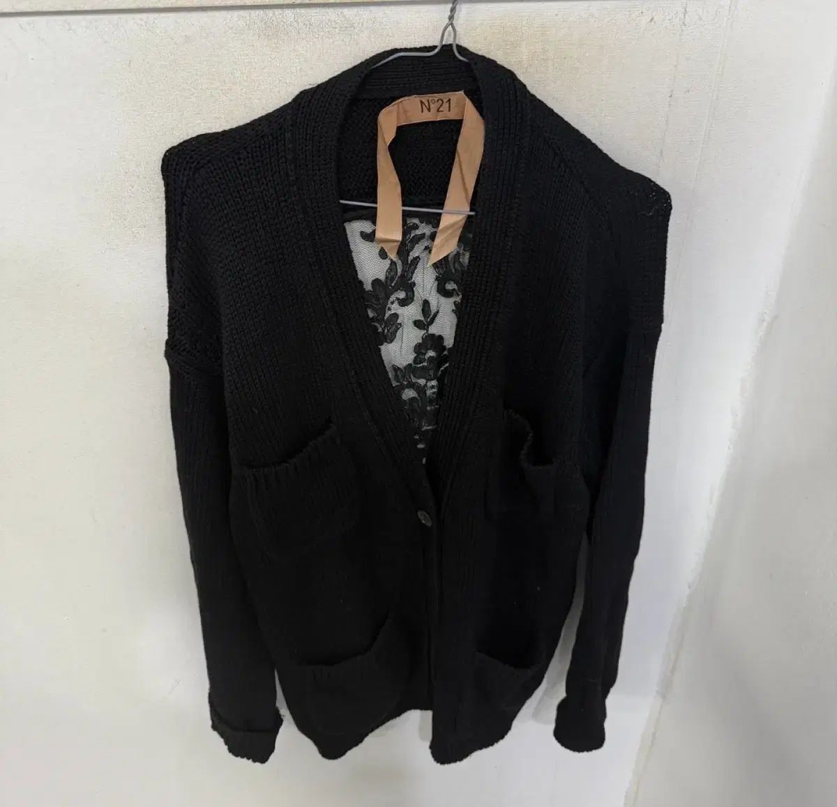 N21 ブラック レース バッグ ニット カーディガン