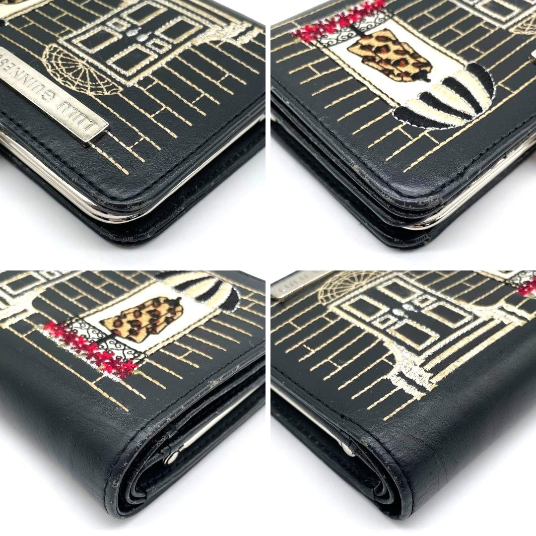 LULU GUINNESS ミニ財布 ルルギネス LULU GUINNESS 二つ折り財布 がま口財布 レザー ブラック