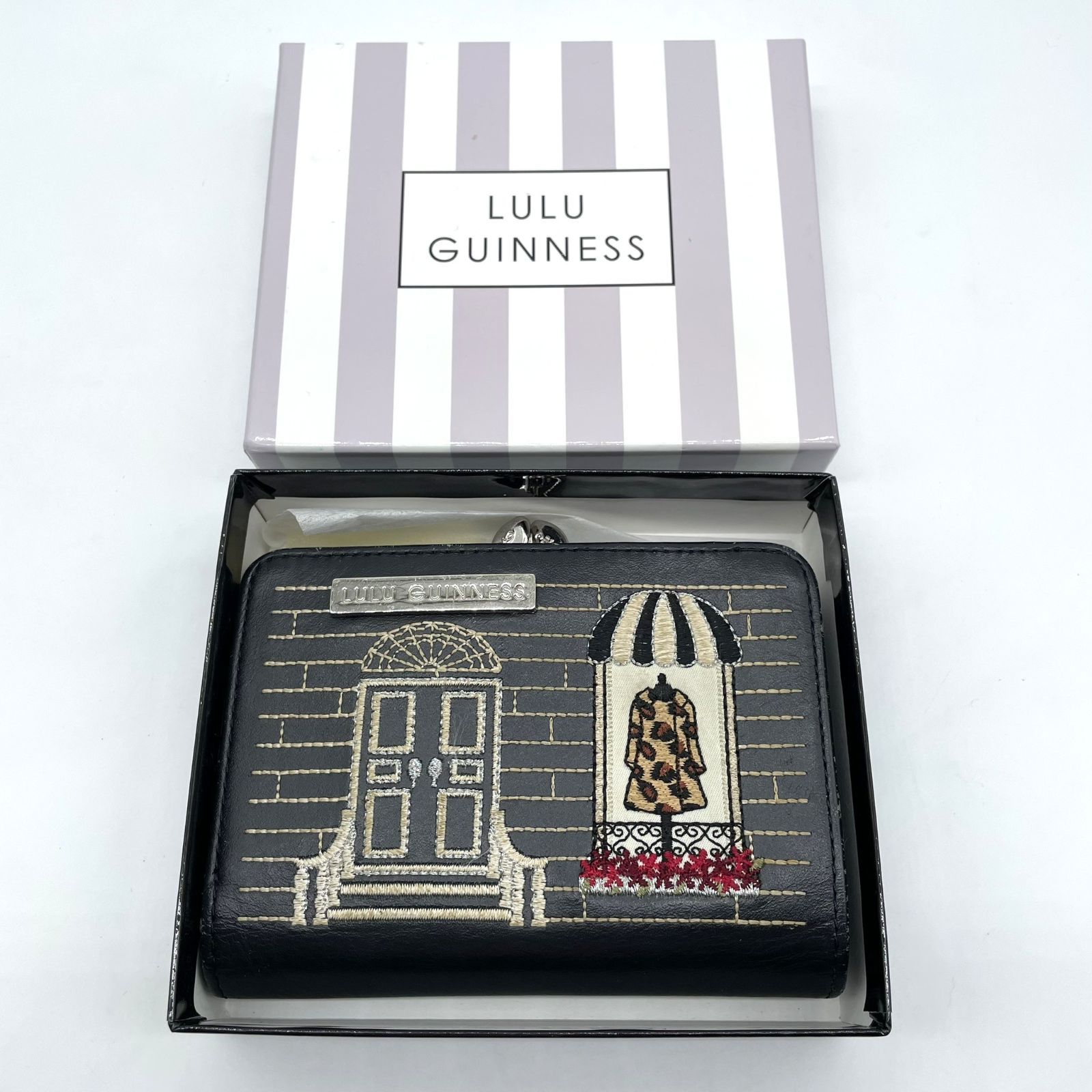 ルルギネス LULU GUINNESS 二つ折り財布 がま口財布 レザー ブラック