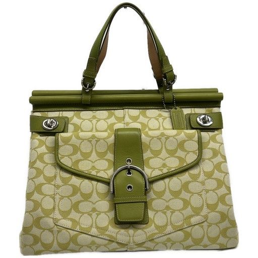COACH コーチ ハンドバッグ トートバッグ シグネチャー ソーホー 7030 ターンロック キャンバス レザー グリーン ボストン 43,451円