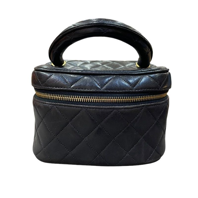 シャネル CHANEL トップハンドルバニティバッグ ブラック ゴールド金具 ラムスキン レディース ハンドバッグ