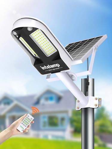 ☆新品☆intelamp ソーラー街灯 人感センサー 6500K昼光色 照明 リモコン付き 【12500mAh大容量電池 光束最大3000ルーメン】長時間点灯 高輝度LED 【大型ソーラーパネル搭載＆壁掛け】IP65防水 180°広角検知・デ a478e0a1