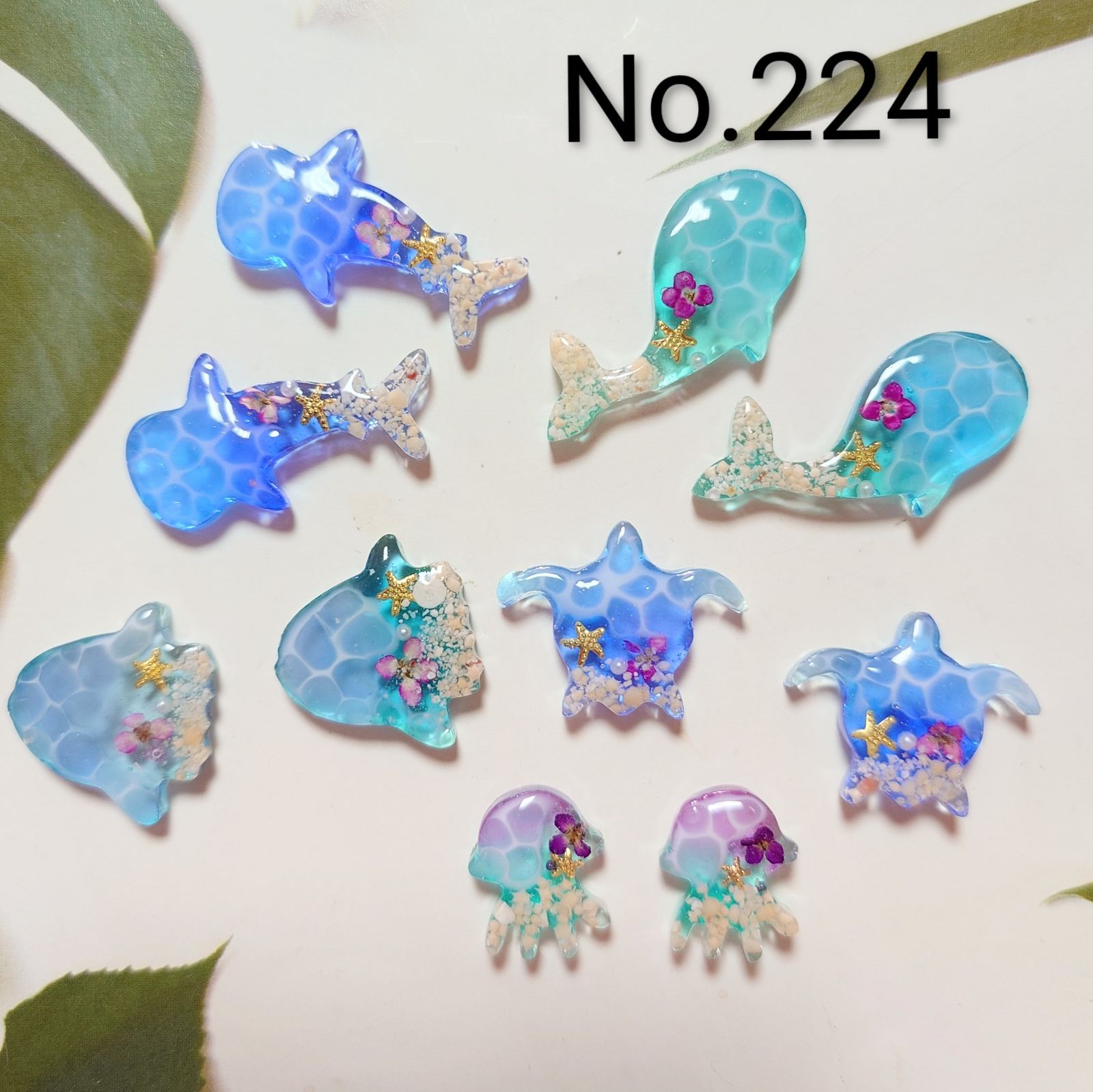 レジン　カボション　ハンドメイド　海塗り　海の生き物　オリジナルパーツセット　No.224